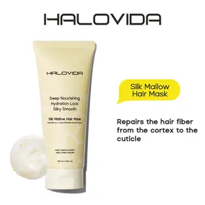 HALOVIDA Silk Mallow Hair Mask for Hydrating and Moisturizing Hair,Strengthens & Maintains Bonds within Hair, Flyaways & Reduce Breakage,Instant Softness & Shine,Pure,Dry & Damaged Hair Professional Treatment,Perfect for all hair types,6.8 fl.oz