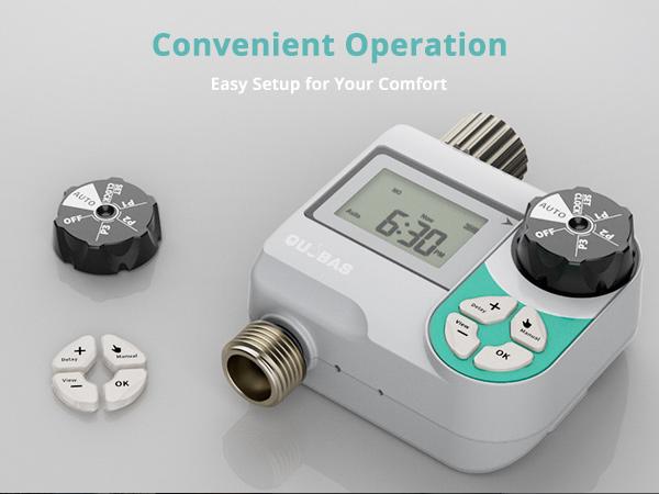 QUOBAS Sprinkler Timer for Garden Hose, Weekly Programmable Digital Water Timer with Rain Delay/Auto/Manual 3 Modes, Drip Irrigation System, Pool, Lawn, Battery Powered, 1 Zone QUOBAS Sprinkler Timer for Garden Hose, Weekly Programmable Digital Water Timer with Rain Delay/Auto/Manual 3 Modes, Drip Irrigation System, Pool, Lawn, Battery Powered, 1 Zone