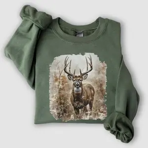 Vintage Deer Sweatshirt, Retro Buck Crewneck, Hunting Camo Fall Sweater, Unisex Animal Lover Graphic Pullover, Gifts for Men and Women