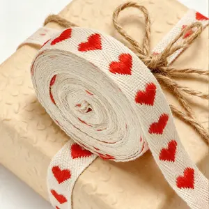Valentine Heart Ribbon Decoration, Heart Print Ribbon Gift Wrapping, Handmade DIY Bow String, Cake Birthday Box Packaging