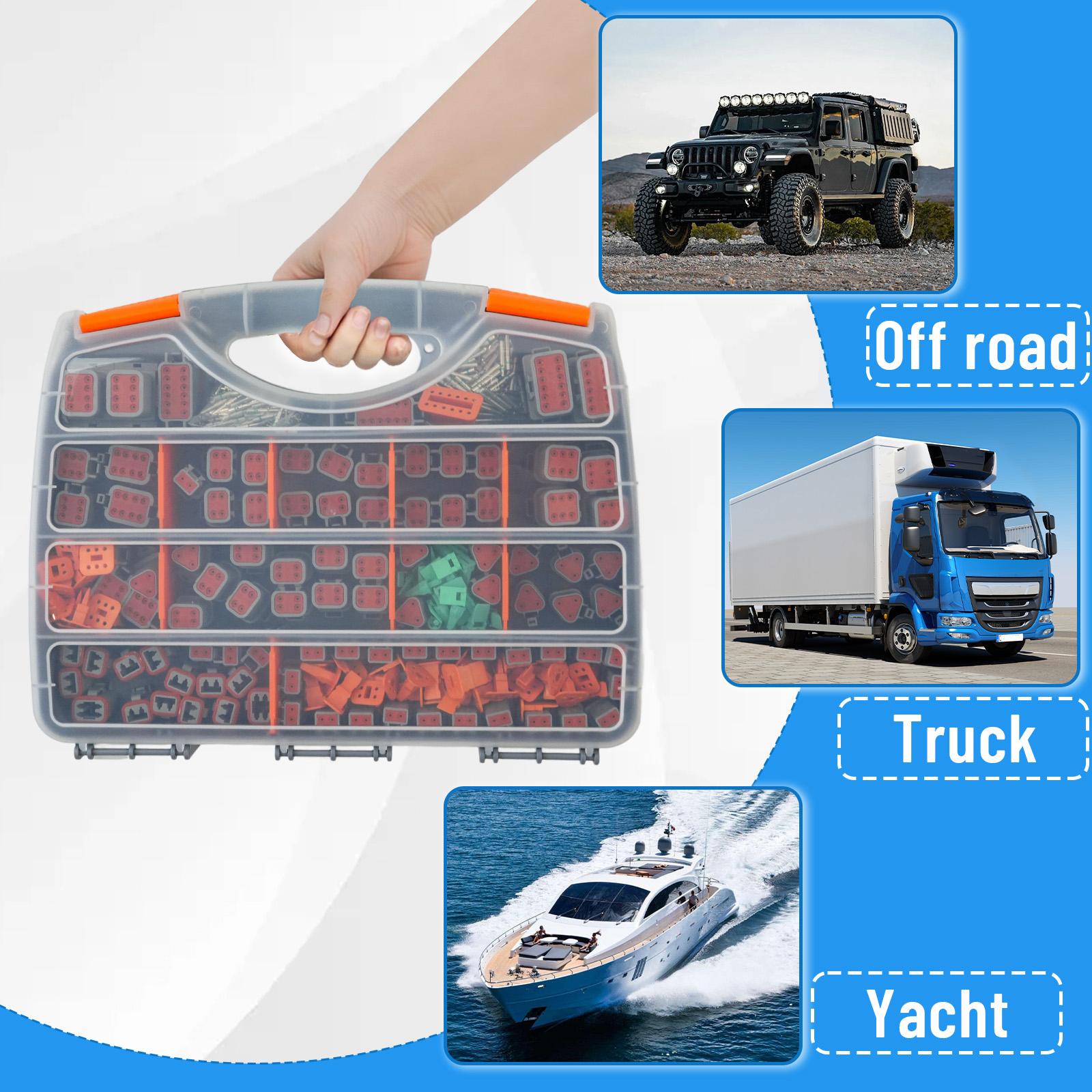 660Pcs Deutsch Connector Kit with Crimping Tools, Waterproof rating IP68 Deutsch Crimp Tool with 2/3/4/6/8/12 Pin DT Connectors, Size 14-20AWG Deutsch Pin Removal Tool