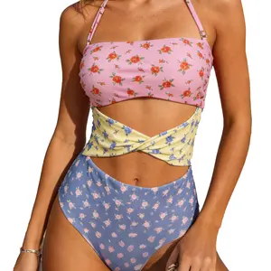 PHAX Women's Trendy & Playful Print One Piece Swimsuit Criss-Cross Front Tummy Control Stretch Quick-Dry Full Coverage Lined Bathing Suit