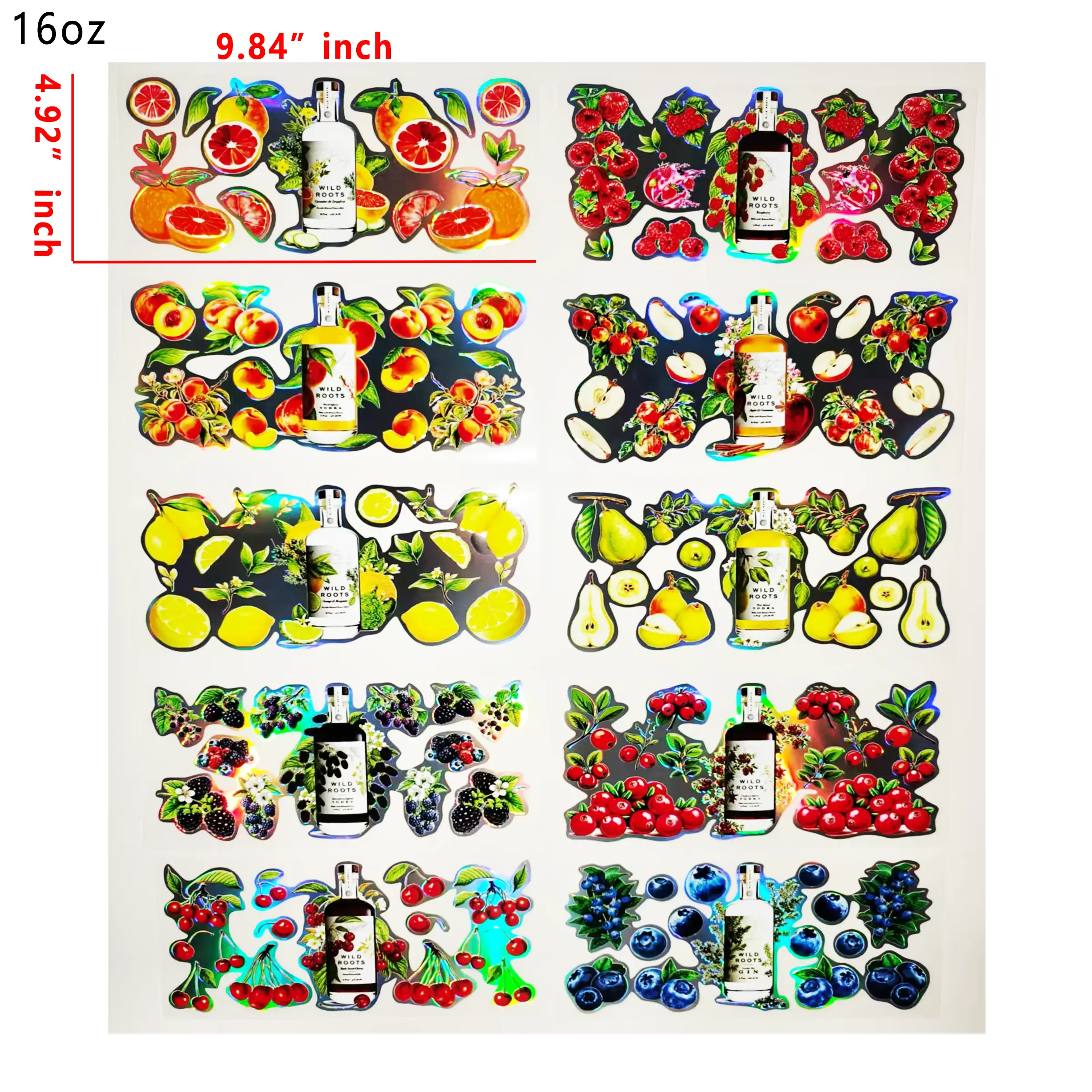 (F54) Holographic 10pcs wild roots UV DTF Cup Wraps for 16OZ tumblers Waterproof Acrylic Wraps for Cups Glasses &Smooth Objects Vivid Colors Strong Adhesion CustomizableStickers Decal Sticker Art Crafts Kit