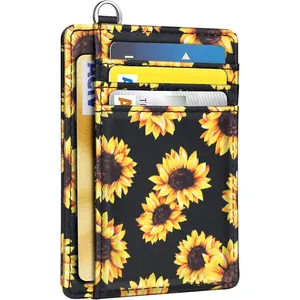 Slim Front Pocket Wallet RFID ID Card Holder Cute Small Wallet with Keychian for Women