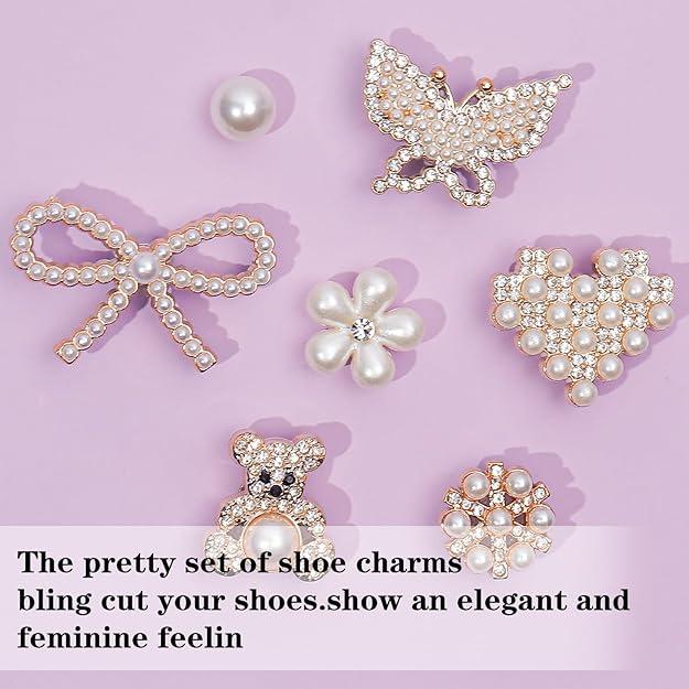 24 Pcs Shoe Charms Chain Accessories for Women Pearl Flower Clog Shoe Decoration Charms Rhinestone Shoes Charms Bling Cute Decor for Party Birthday