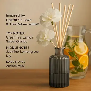 Vintage Glass Vase Reed Diffuser Inspired by California Love & The Delano Hotel Scent with Green Tea Lemon Sweet Orange Jasmine Lemongrass Lily Amber Musk Notes