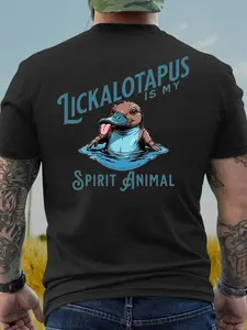 Men's Regular Fit Letter & Animal Print Round Neck Tee, Casual Short Sleeve Crew Neck T-shirt for Summer, Fashion Men's Top for Daily Wear