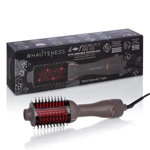 Hauteness 4inONE Blowout Brush with Infrared Technology | Multiple Heat Settings & Cool Shot - For Drying, Straightening, Curling & Volumizing Hair - Frizz-Free Shine - Multi-Functional Hair Styling Tool Flawless Smooth
