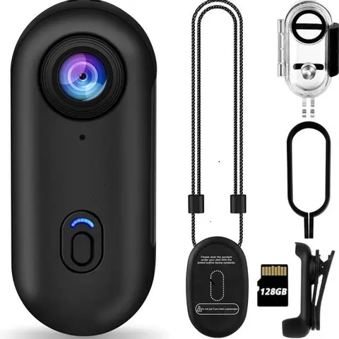 EvoMi 128GB Digital Body Camera - 4K Waterproof Plastic Wearable Cam, Magnetic Quick Hang Pendant, 360° Rotating Clip, 128GB SD Card, Safety Rope, Bluetooth, Button, 64.5x28x20mm Car Accessory for Hands-Free Vlogging, Sports Recording