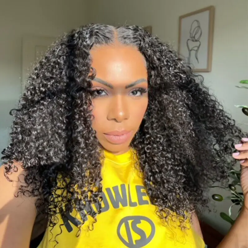 ISEE HAIR Kinky Curly Human Hair Wig, 5x5 Transparent Lace Closure, Pre-Plucked Natural Hairline, Heat Resistant Natural Looking Wig for Women, Heat Resistant Wig