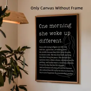 1Pc Optinal Frame One Morning She Woke Up Different Canvas Posters, Feminist Wall Art, Wood Wall Art, Female Empowerment Quote Art, Woman Line Picture, Wall Picture For Living Room, Bedroom, Bathroom, Dining Room, Corridor, Home And Dormitory Decoration