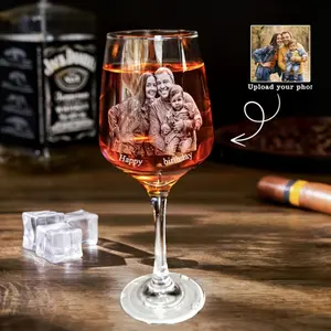 Personalized Photo Engraved Wine Glass - Custom Family Portrait Design, Reusable High-Quality Glass Stemware for Christmas, Weddings, Anniversaries, Birthdays, Father's Day, Mother's Day, Valentine's Day Gifts, Holiday Gift Item, Elegant Durable Glassware