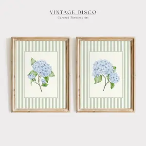 Set of 2 Hydrangea Print  – Coastal Wall Art, French Country Cottagecore Decor Neutral Vintage Floral Print Modern Home Decoration Gift