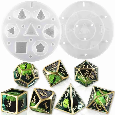 LET'S RESIN Upgraded Epoxy Resin Dice Molds - 7-Cavity Polyhedral Sets with Glossy Smooth Surface, Chrome Interior, Clean & Straight Edges, Easy to Clean and De-Mold for Crafts, DIY Enthusiasts, Tabletop Game Office Supplies