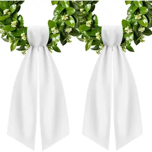 2Pcs White Embroidery Blanks Wreath Sash for Front Door Ideal for Embroidery Monogram Home Party Wedding Christmas