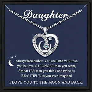 To My Granddaughter/Daughter/Niece Gifts Necklace, Valentines Christmas Birthday Gifts, I Love You to The Moon and Back