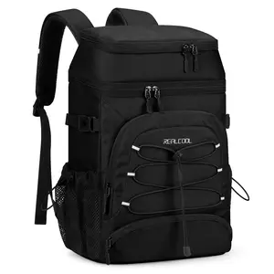 Realcool Backpack Cooler，33 Cans Insulated Leakproof Soft Cooler Bag Lightweight Camping Beach Lunch Backpack for Men Women