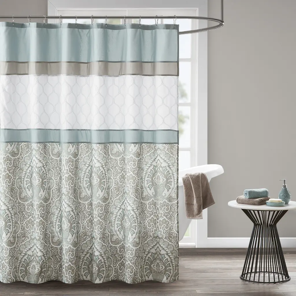 Classic Traditional Printed-Embroidered Elegant Decorative Shower Curtain, Washable Microfiber Bathroom Curtain for Home Bathroom Supplies
