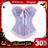Women's Lace Up Boned Overbust Corset Top Bustier Lingerie Bodyshaper Top Halloween Costumes Shapewear Gothic Party Outfit Floral Blue Witchy Clothing 819AJ D3,sohochic