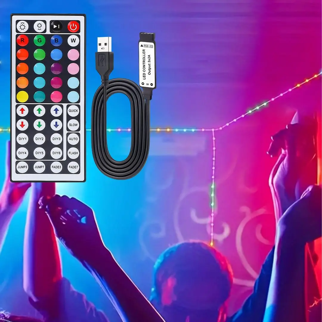 44-key IR Remote Control with USB Interface, RGB LED Strip Light Controller, LED Light Strip Accessories for Home Party Decoration, Adjustable Brightness Led, RGB Changing, Colorful Lighting