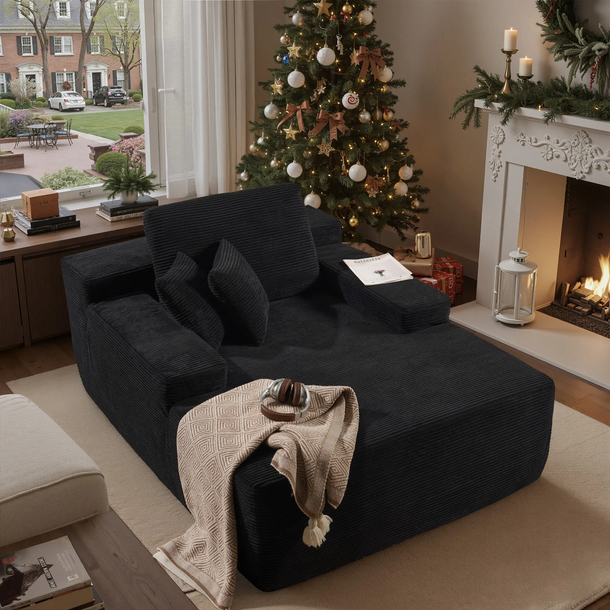 Single Chaise|Black Corduroy