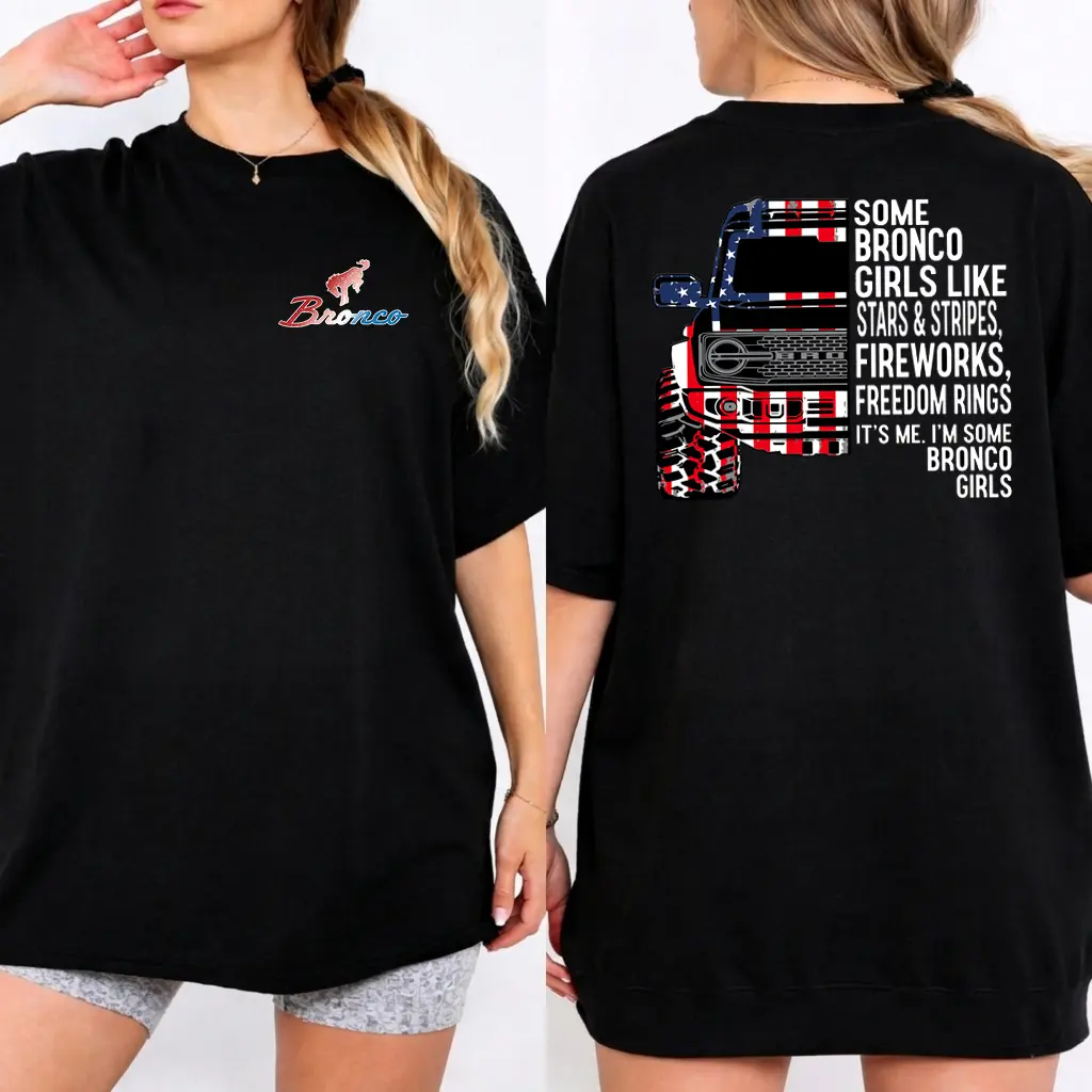 Comfort Color Bronco Ford Patriotic Stars Stripes Off Road Tee, Bronco Shirt, Vinatge Truck 4x4 Offroad, Womenswear