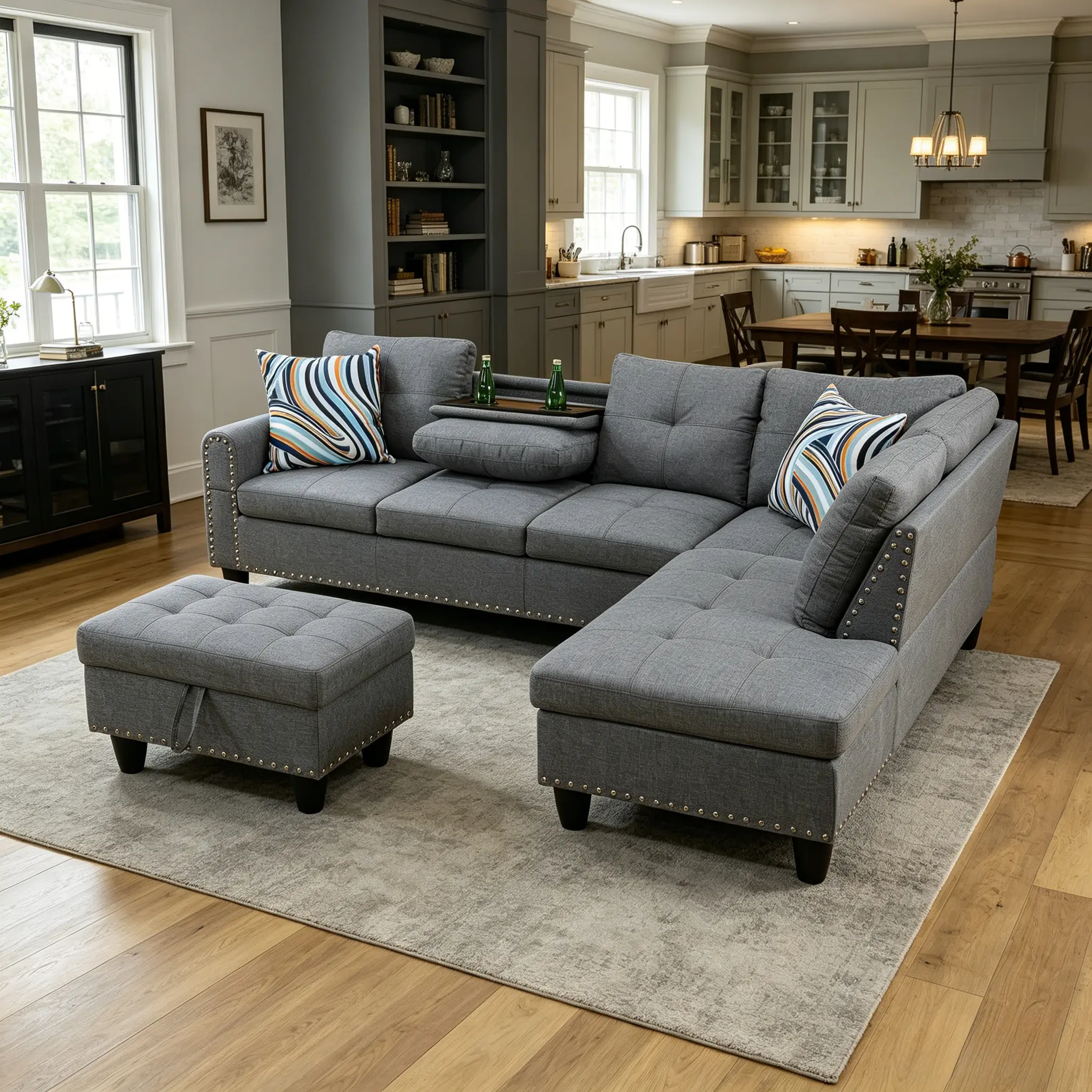 100% Linen 3-Piece Minimalist Grey Indoor Sofa Set - Fixed Arms, Skin-Safe Eco-Friendly Upholstery, All-Season Available, Neat Tight Stitching for Durability, Assembly Required, Ideal for Family Gatherings & Daily Relaxation