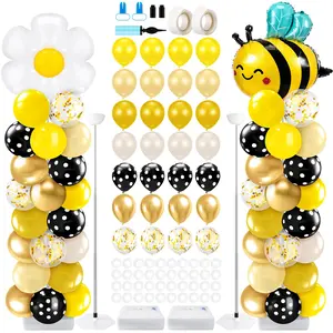 2 Sets Bee Theme Party Balloon Column Stand Kit With Foil And 100 Latex Balloons  Adjustable Honeybee For Shower Birthday Supplies