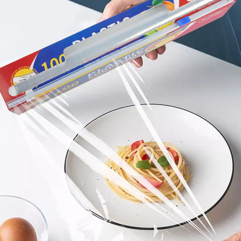 Food Grade Plastic Wrap with Built-In Slide Cutter, Extra Thick Large Roll, Easy Tear-Free Cling Film for Food Storage, Fresh Keeping & Kitchen Use, Convenient No-Hand-Tear Design, Household Kitchen Essential