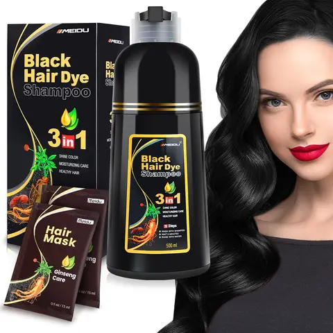 MEIDU 3 in 1 Hair Dye Shampoo - Can cover gray hairs,Ginseng Hair Mask-Nourishing Smooth Moisturizer Hydrating,Collagen Hair Treatment