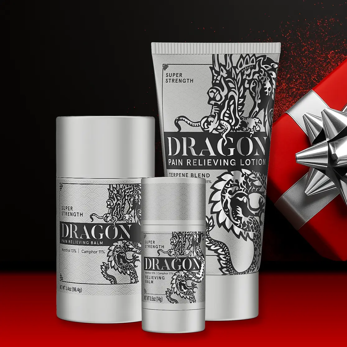 Dragon Pain Relief Silver Recovery Bundle, Super Strength Lotion, Roll Up, & Travel Size Balm.- Muscle & Joint Recovery