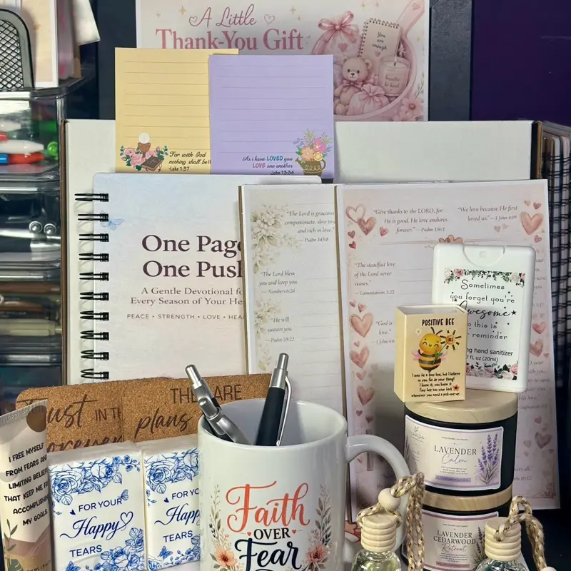 Christian Faith Care Box - Portable Lavender Scented Home Supplies Gift with Strawberry-Themed Party Elements, Interactive Activities, Encouraging Sticker-Enhanced Cup, Devotional Journal for Pray & Self-Care Use, Cherry, Lemon