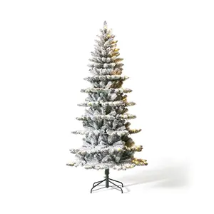 Glitzhome 7.5' Pre-Lit Flocked Spruce Faux Christmas Tree