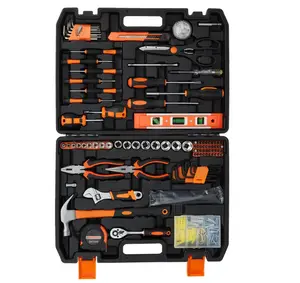 242 Piece Tool Set Household Hand Kit with Plastic Toolbox for Home Maintenance Dorm DIY Projects, Orange, 17x13x3"