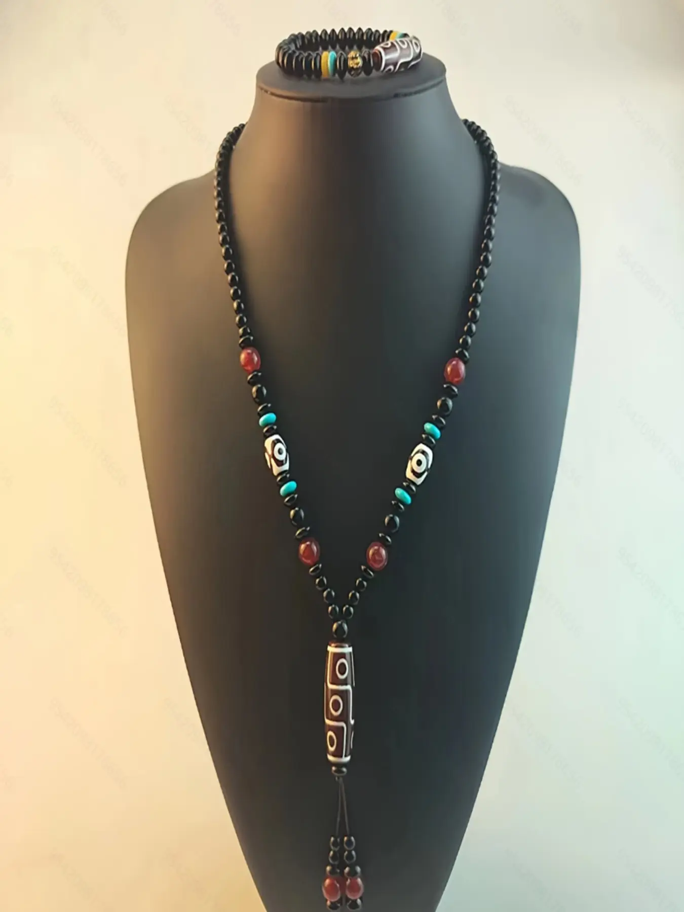 Fashion Retro Lucky Eye Agate Pendant Necklace Bracelet Set, Unisex Daily Wear Jewelry, Casual Style, Plain Pattern,