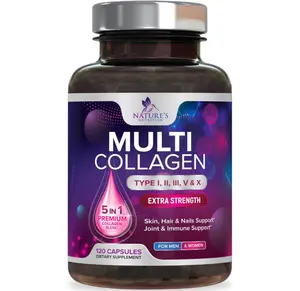 Multi Collagen Peptides Supplement - Hydrolyzed Types I, II, III, V & X Multi Collagen Pills, Hydrolyzed Collagen Peptides Supplements, Hair, Skin, Nail, and Joint Support Supplement, 120 Capsules