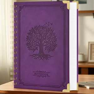 A5 Spiral Notebook, (5.7"x8.4") College Ruled Notebook Journal for Note Taking, with 300 Pages 100Gsm Paper, PU Leather with Tree-Print Cover Notepad for School & Office Supplies