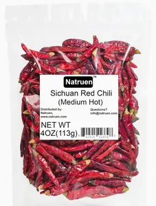 Natruen Whole Dry Szechuan Chinese Red Chili Pods 4 Oz (Medium Hot), Spicy Sichuan Dried Red Hot Chilies for Chili Oil, Paste, and Sauce