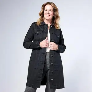 DG2 by Diane Gilman New Classic Stretch Denim Longline Car Coat