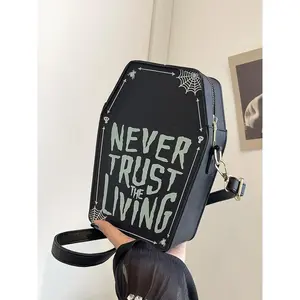 Fashionable dark Gothic style one-shoulder niche spider web design, a must-have bag for Halloween, letter-printed mysterious Gothic style one-shoulder messenger bag, personalized slogan shape, versatile
