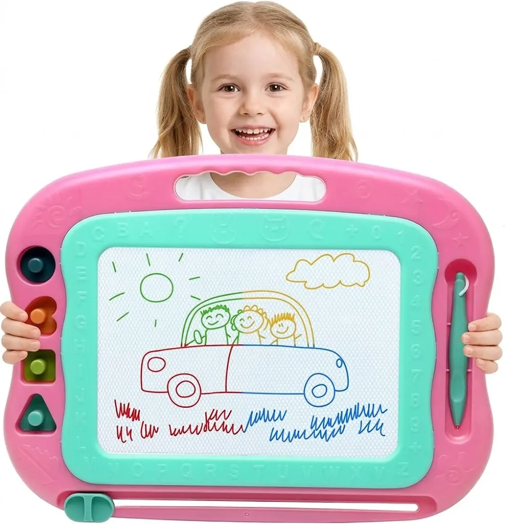 15.2x11.8 Inches Large Pink Magnetic Drawing Board for Girls, Eco-Friendly Colorful Easy-Erase Magnet Sketch Pad with Seals, Creativity-Boosting Perfect Gift for 3–7 Yrs Toddlers (Christmas/Outdoor Use), Girl, 15.2 X 11.8 Inches