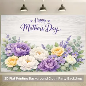 Floral Print Polyester Photo Backdrop Banner - 1pc Flat Printing Flowers 2D Design, Multi-Size Durable Indoor-Outdoor Cloth for Mother’s Day Parties, Celebration Photo Props