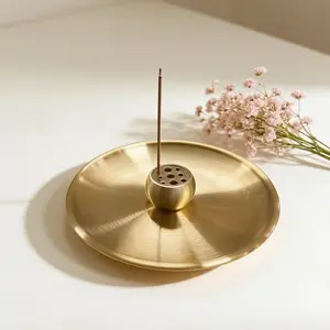 Premium Solid Brass Incense Burner, 9-Hole Scented Incense Stick Holder with Ash Catcher Plate, Incense Dish, Zen Decor for Bedroom, Living Room & Tea House