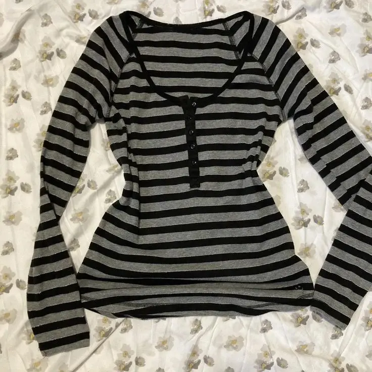 Y2K Woman's Clothing Goth American style Cool Gir T-shirt Retro Harajuku Fashion Stripes Pullover Chic Rock Punk Streetwear Tops