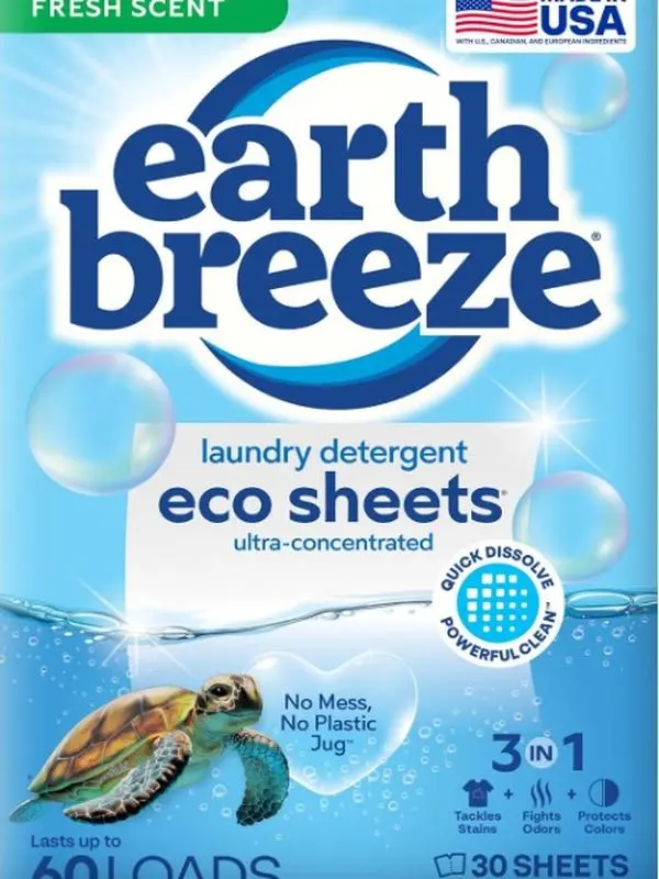 Earth Breeze Laundry Detergent Sheets Fresh Scent - 60 Loads Eco Liquidless Soap - Travel-Friendly for Hot & Cold Cycles, Tackles Tough Stains & Odors - Gentle on Skin, 30 Ct