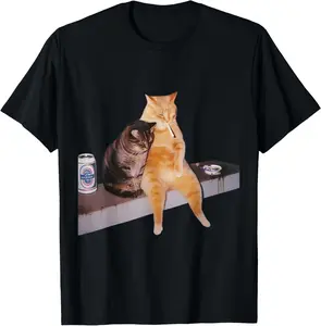 100% Cotton Tee Cat Meme Cat Smoking Cigarette T-Shirt T-Shirt with Look