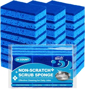 HOMEXCEL Sponges Kitchen 24Pcs, Non-Scratch Scrub Dish Sponge Safe on Non-Stick Cookware, Dual Sided Cleaning Sponges for Kitchen, Household, Bathroom and More