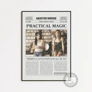 Practical Magic Poster No Frame, Griffin Dunne, Movie Poster, Retro Newspaper, Black White Wall Art, Vintage Retro Art Print