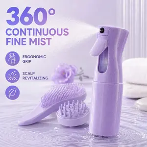Curly Hair Detangler Brush Set with Spray Bottle & Scalp Massager, Anti-Breakage Wet Dry Brush for Frizzy Thick Afro Natural Hair, Detangling Hair Brush