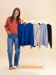 Zenana Perfect Knit Front Seam Round Neck Sweater | S-L